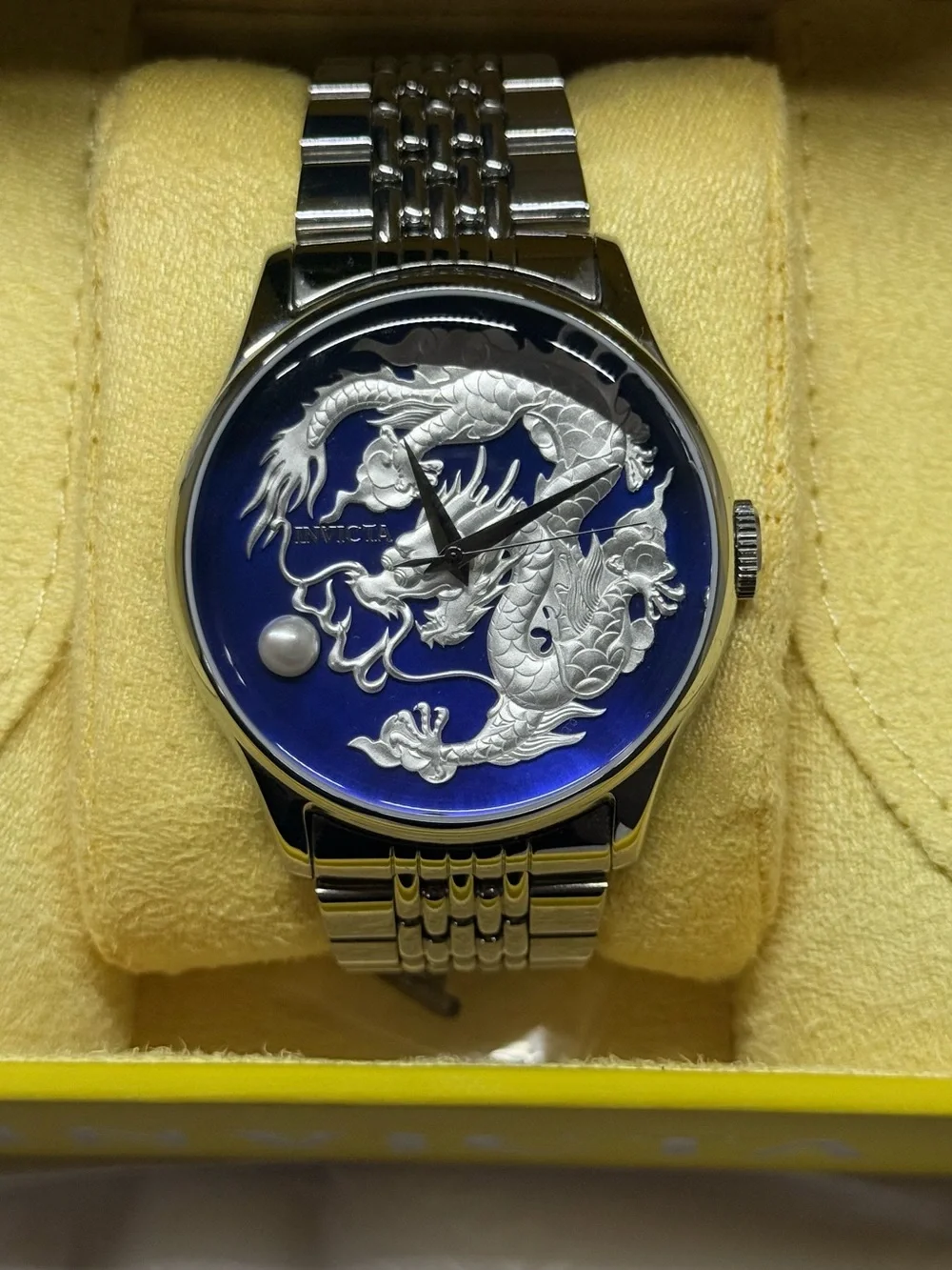 Invicta Stainless Steel Watch with Yellow Accented Rotor